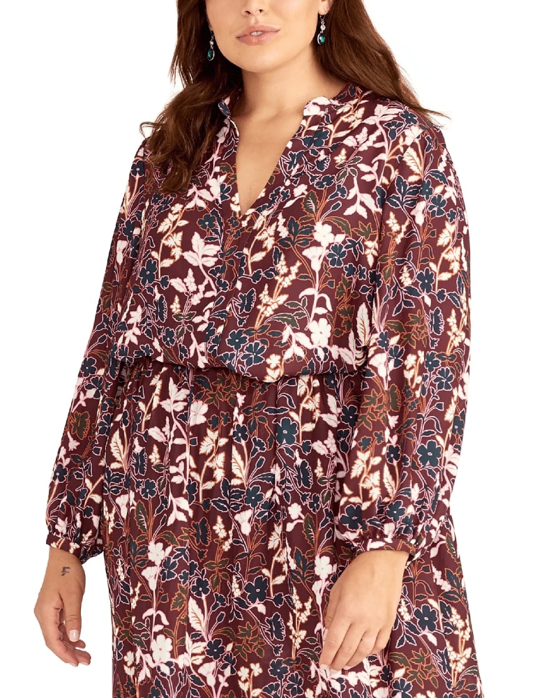 Front of a model wearing a size 1X Rachel Roy Women's Trendy Plus Size Floral-Print Top Pink Size 1X in Pink by Rachel Roy. | dia_product_style_image_id:311495